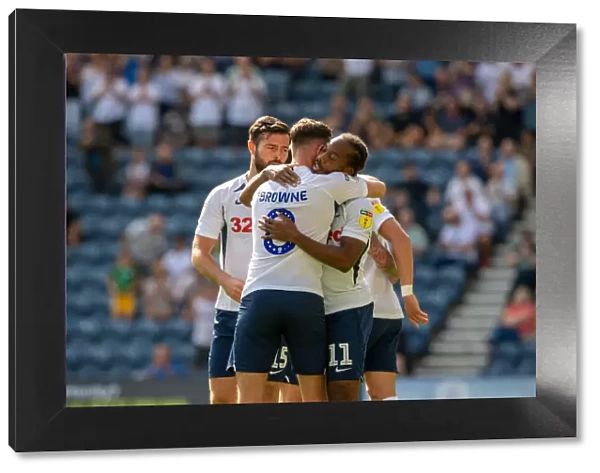Preston North End: Daniel Johnson and Alan Browne Celebrate Goal Against Sheffield Wednesday in Home Kit (SkyBet Championship, Deepdale, 24th August 2019)