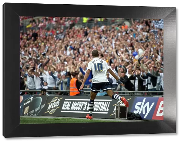 Jermaine Beckford Celebrates With PNE Fans At Wembley