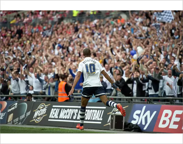 Jermaine Beckford Celebrates With PNE Fans At Wembley