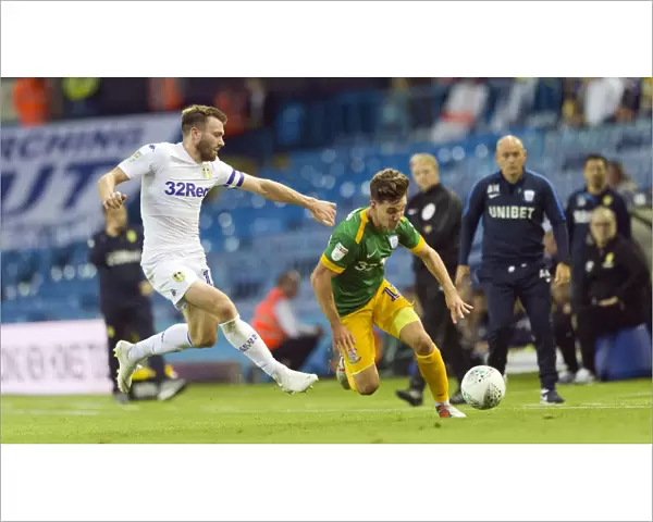 Josh Harrop of Preston North End in Action against Leeds United in Carabao Cup Green Kit, August 2018