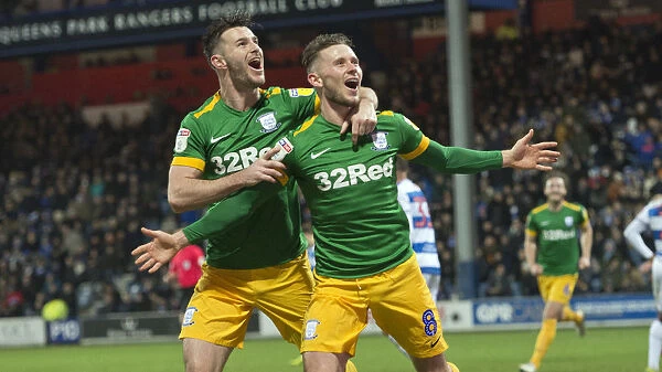 Preston North End's Alan Browne and Andrew Hughes in Euphoric Goal Celebration against QPR in SkyBet Championship (January 19, 2019)