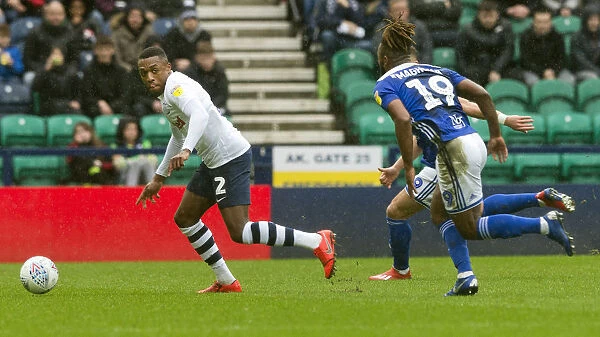 Preston North End's Darnell Fisher in Action against Birmingham City, SkyBet Championship, March 16, 2019