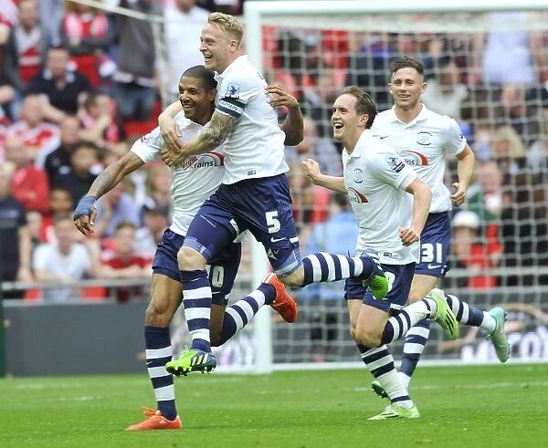 Preston North End's Jermaine Beckford and Tom Clarke Celebrate Goal in Sky Bet Football League One Play-Off Final vs Swindon Town (2015)