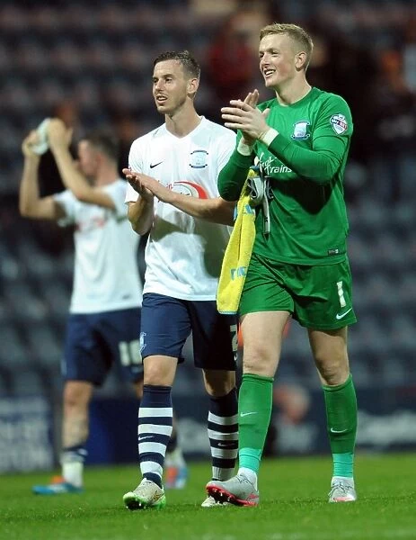 Preston North End's Marnick Vermijl and Jordan Pickford Celebrate Upset Win Over Watford in Capital One Cup