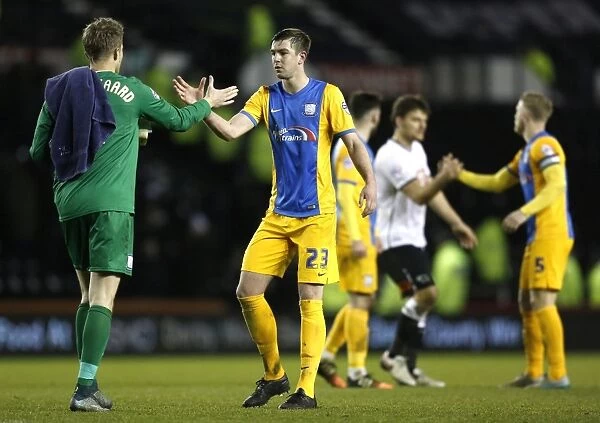 Preston North End's Paul Huntington and Anders Lindegaard Celebrate after Derby County Match, Sky Bet Championship 2016