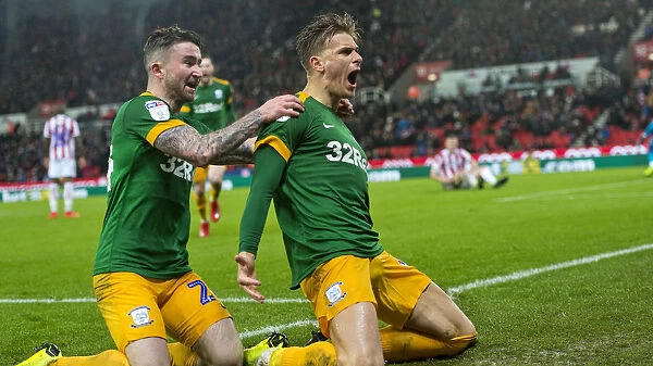 Preston North End's Thrilling Goal Celebration: Brad Potts and Sean Maguire Secure Victory Over Stoke City in SkyBet Championship (26 / 01 / 2019)