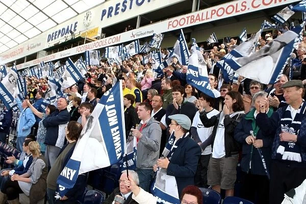 Sea of Sir Tom Finney Flags: Preston North End Fans Pay Tribute during Championship Match vs Blackpool (08 / 09 Season)
