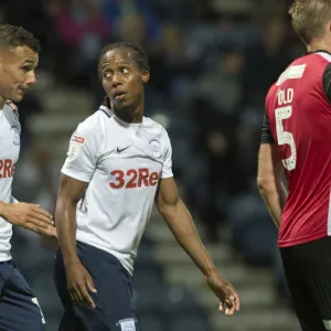 DK, PNE v Morecambe Louis Moult, Graham Burke and Daniel Johnson Home kit