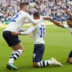 DK, PNE v Stoke City Gallaghr, Burke, Nmecha and Hughes Goal Celebration Home Kit