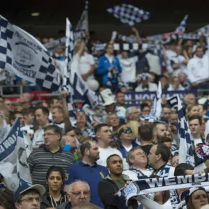 PNE Fans Bearing We Are Preston Scarfs at Wembley 2015