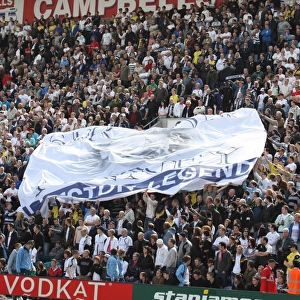 Preston North End Fans Honor Sir Tom Finney with Banner at Deepdale during Championship Match vs. Blackpool (08/09)