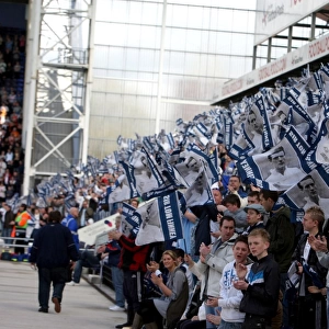 Preston North End Fans Pay Tribute to Sir Tom Finney with Flags at Deepdale during Preston North End vs Blackpool (08/09)