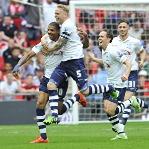 Preston North End's Jermaine Beckford and Tom Clarke Celebrate Goal in Sky Bet Football League One Play-Off Final vs Swindon Town (2015)
