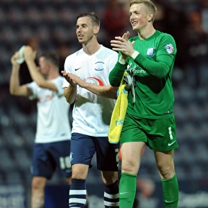 Preston North End's Marnick Vermijl and Jordan Pickford Celebrate Upset Win Over Watford in Capital One Cup